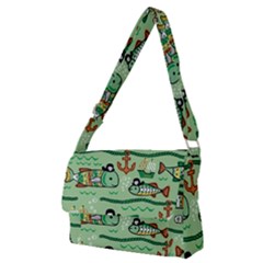 Seamless Pattern Fishes Pirates Cartoon Full Print Messenger Bag (m)