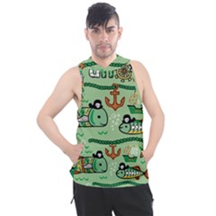 Seamless Pattern Fishes Pirates Cartoon Men s Sleeveless Hoodie