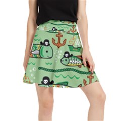 Seamless Pattern Fishes Pirates Cartoon Waistband Skirt