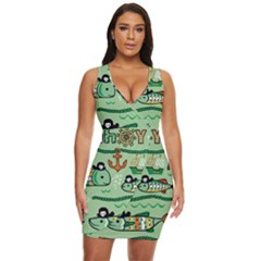 Seamless Pattern Fishes Pirates Cartoon Draped Bodycon Dress