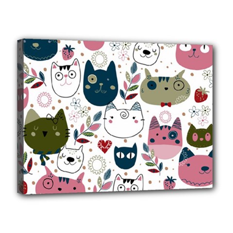 Pattern With Cute Cat Heads Canvas 16  X 12  (stretched)