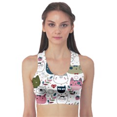 Pattern With Cute Cat Heads Sports Bra