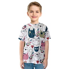 Pattern With Cute Cat Heads Kids  Sport Mesh Tee