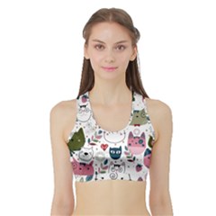 Pattern With Cute Cat Heads Sports Bra With Border