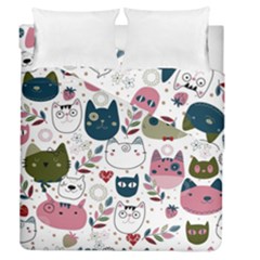 Pattern With Cute Cat Heads Duvet Cover Double Side (queen Size) by Jancukart