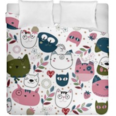 Pattern With Cute Cat Heads Duvet Cover Double Side (king Size)