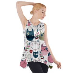 Pattern With Cute Cat Heads Side Drop Tank Tunic