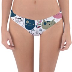 Pattern With Cute Cat Heads Reversible Hipster Bikini Bottoms