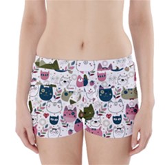 Pattern With Cute Cat Heads Boyleg Bikini Wrap Bottoms