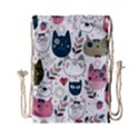 Pattern With Cute Cat Heads Drawstring Bag (Small) View1