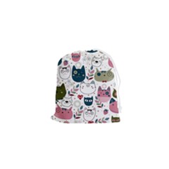 Pattern With Cute Cat Heads Drawstring Pouch (xs)