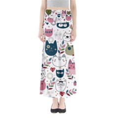 Pattern With Cute Cat Heads Full Length Maxi Skirt