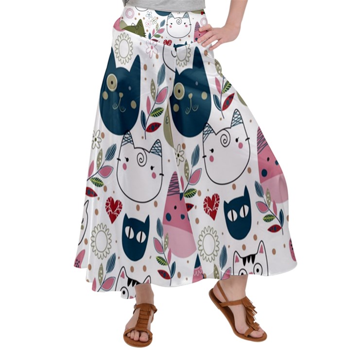 Pattern With Cute Cat Heads Satin Palazzo Pants