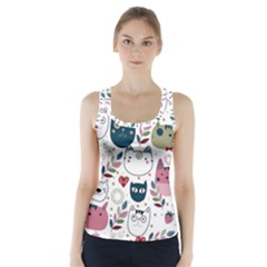 Pattern With Cute Cat Heads Racer Back Sports Top