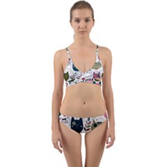 Pattern With Cute Cat Heads Wrap Around Bikini Set