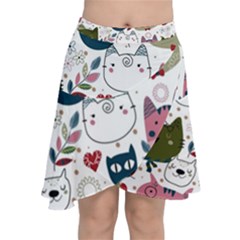 Pattern With Cute Cat Heads Chiffon Wrap Front Skirt by Jancukart