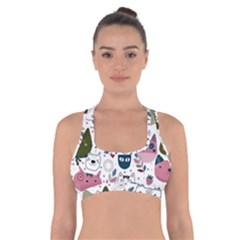 Pattern With Cute Cat Heads Cross Back Sports Bra