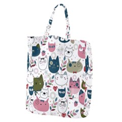 Pattern With Cute Cat Heads Giant Grocery Tote by Jancukart