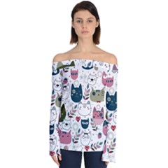 Pattern With Cute Cat Heads Off Shoulder Long Sleeve Top