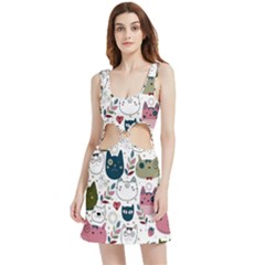 Pattern With Cute Cat Heads Velvet Cutout Dress