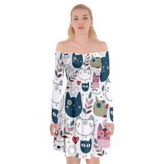 Pattern With Cute Cat Heads Off Shoulder Skater Dress