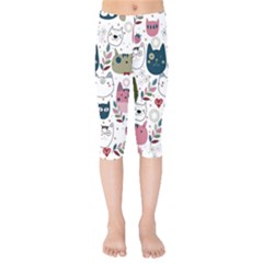 Pattern With Cute Cat Heads Kids  Capri Leggings 