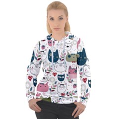 Pattern With Cute Cat Heads Women s Overhead Hoodie