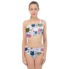 Pattern With Cute Cat Heads Spliced Up Two Piece Swimsuit