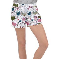 Pattern With Cute Cat Heads Velour Lounge Shorts