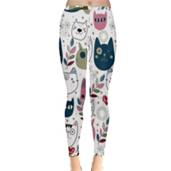 Pattern With Cute Cat Heads Inside Out Leggings