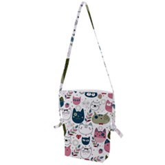 Pattern With Cute Cat Heads Folding Shoulder Bag