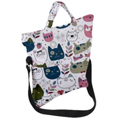 Pattern With Cute Cat Heads Fold Over Handle Tote Bag