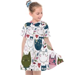 Pattern With Cute Cat Heads Kids  Sailor Dress