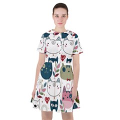 Pattern With Cute Cat Heads Sailor Dress