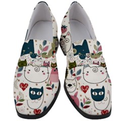 Pattern With Cute Cat Heads Women s Chunky Heel Loafers