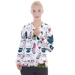 Pattern With Cute Cat Heads Casual Zip Up Jacket