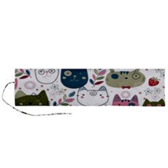 Pattern With Cute Cat Heads Roll Up Canvas Pencil Holder (l)