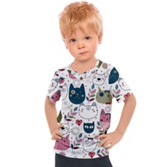 Pattern With Cute Cat Heads Kids  Sports Tee