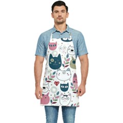 Pattern With Cute Cat Heads Kitchen Apron by Jancukart