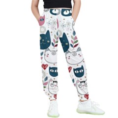 Pattern With Cute Cat Heads Kids  Elastic Waist Pants by Jancukart