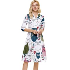 Pattern With Cute Cat Heads Classy Knee Length Dress