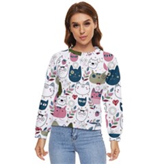 Pattern With Cute Cat Heads Women s Long Sleeve Raglan Tee