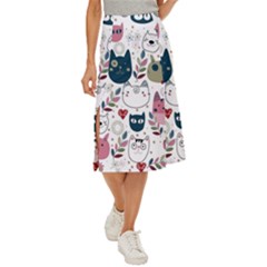 Pattern With Cute Cat Heads Midi Panel Skirt