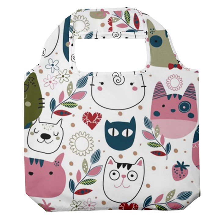 Pattern With Cute Cat Heads Premium Foldable Grocery Recycle Bag