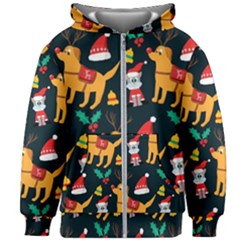 Funny Christmas Pattern Background Kids  Zipper Hoodie Without Drawstring by Jancukart