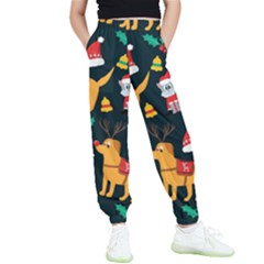 Funny Christmas Pattern Background Kids  Elastic Waist Pants by Jancukart