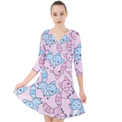 Children Pattern Design Quarter Sleeve Front Wrap Dress