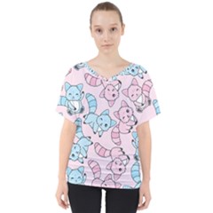 Children Pattern Design V-neck Dolman Drape Top