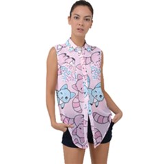 Children Pattern Design Sleeveless Chiffon Button Shirt