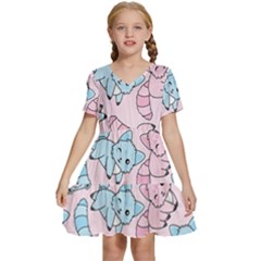 Children Pattern Design Kids  Short Sleeve Tiered Mini Dress